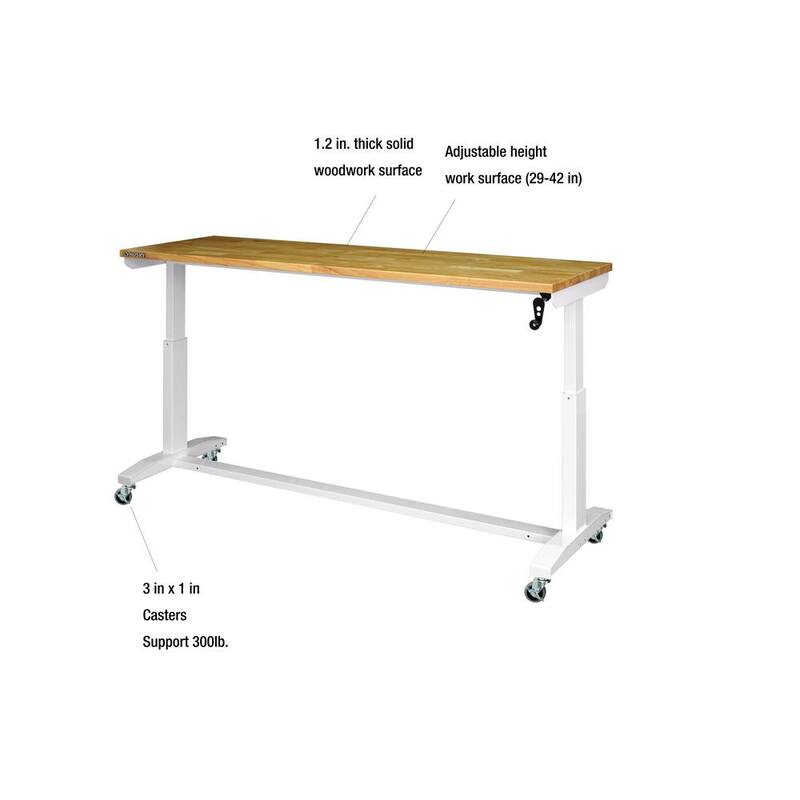 Mesa de trabajo blanca Husky de altura ajustable de 72 pulgadas de ancho x 24 pulgadas de profundidad con parte superior de madera sólida - HOLT72XDBJ2