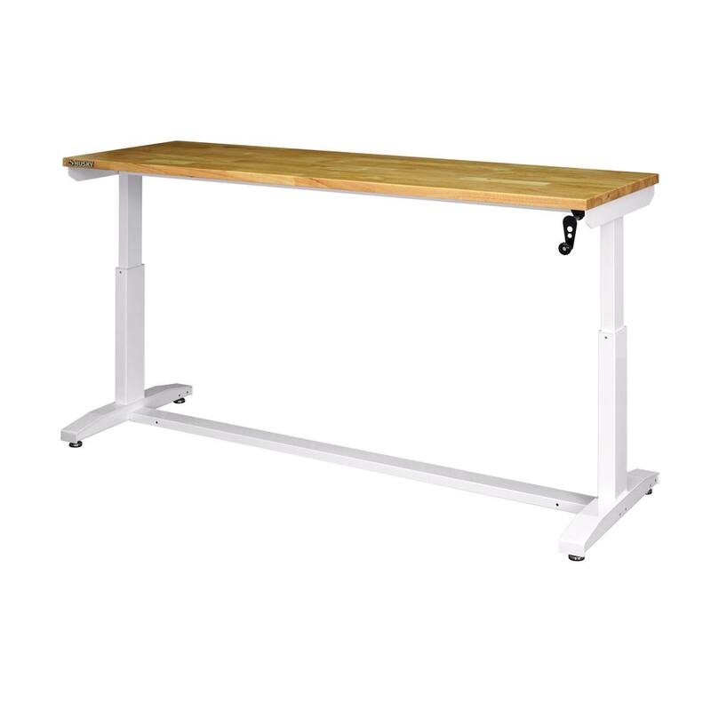 Mesa de trabajo blanca Husky de altura ajustable de 72 pulgadas de ancho x 24 pulgadas de profundidad con parte superior de madera sólida - HOLT72XDBJ2