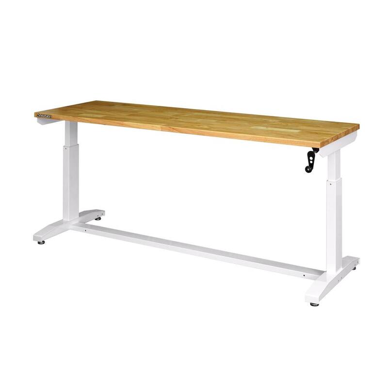 Mesa de trabajo blanca Husky de altura ajustable de 72 pulgadas de ancho x 24 pulgadas de profundidad con parte superior de madera sólida - HOLT72XDBJ2