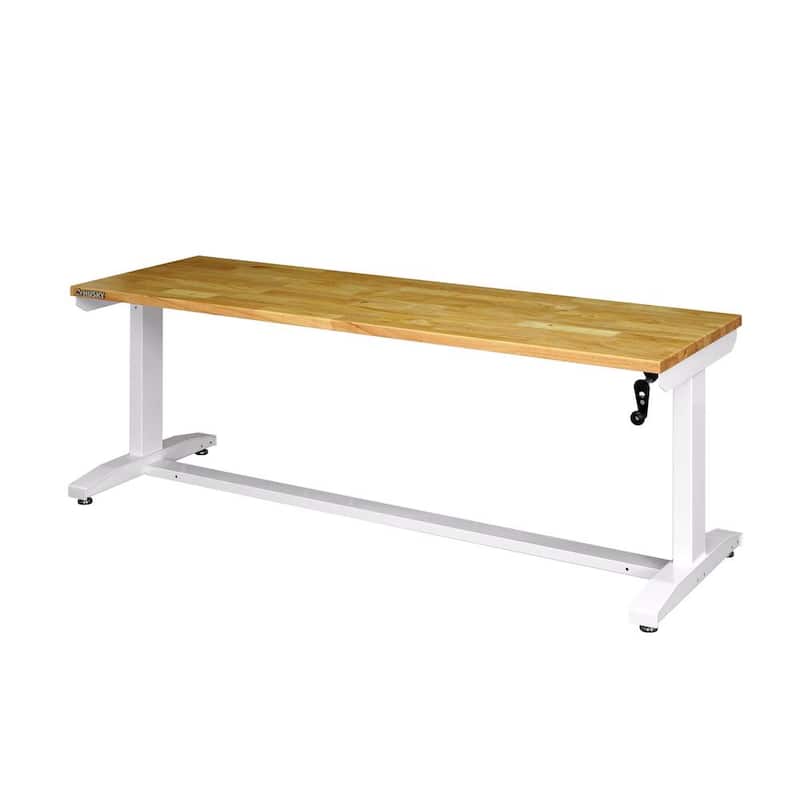 Mesa de trabajo blanca Husky de altura ajustable de 72 pulgadas de ancho x 24 pulgadas de profundidad con parte superior de madera sólida - HOLT72XDBJ2