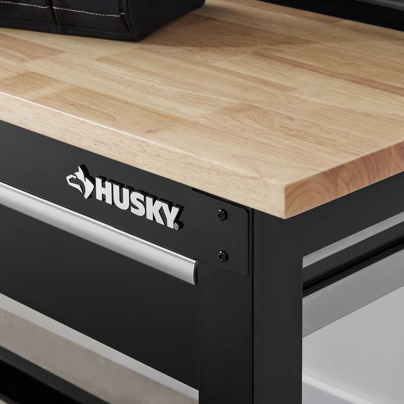 Banco de trabajo de 8 pies con tapa de madera maciza en color negro listo para armar con panel perforado y 3 cajones - G9603S-US
