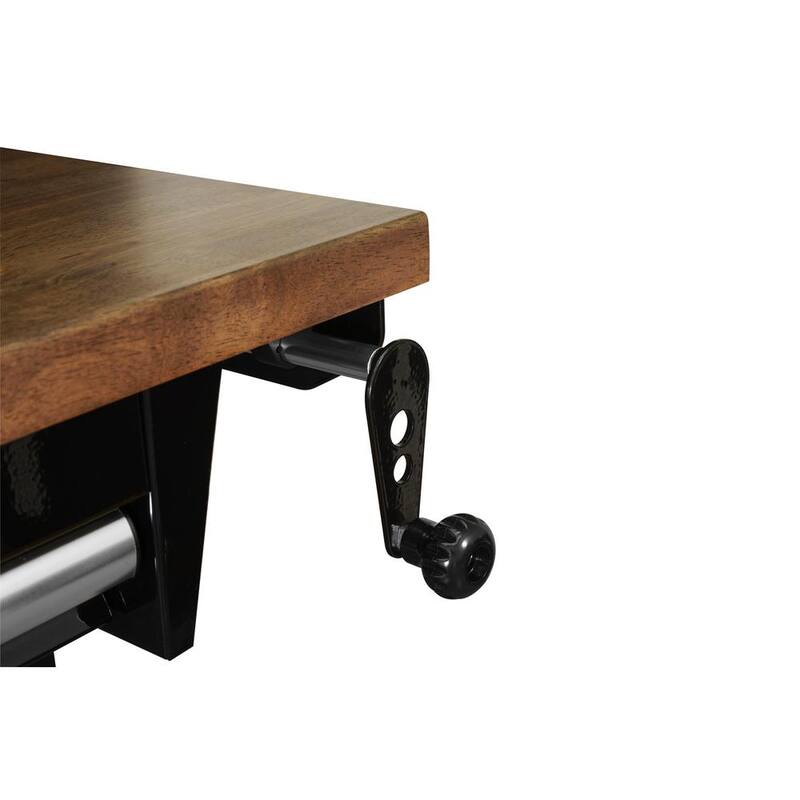 Banco de trabajo Husky de 52 pulgadas de ancho por 24 pulgadas de profundidad con 1 cajón y altura ajustable, color negro brillante con cubierta de madera teñida oscura - HOLT5201B11