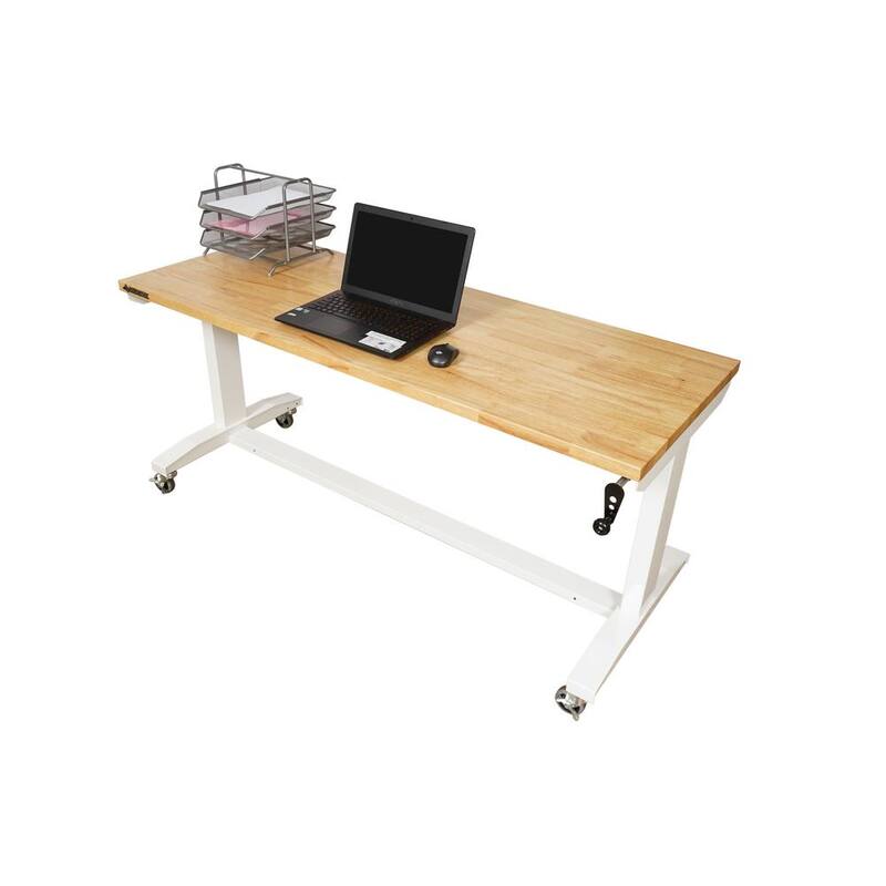 Mesa de trabajo blanca Husky de 62 pulgadas de ancho x 29 pulgadas de profundidad con altura ajustable y parte superior de madera sólida - HOLT62XDBJ2