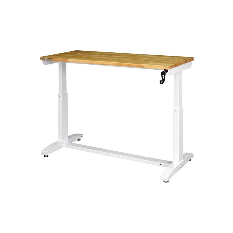 Mesa de trabajo blanca Husky de 62 pulgadas de ancho x 29 pulgadas de profundidad con altura ajustable y parte superior de madera sólida - HOLT62XDBJ2