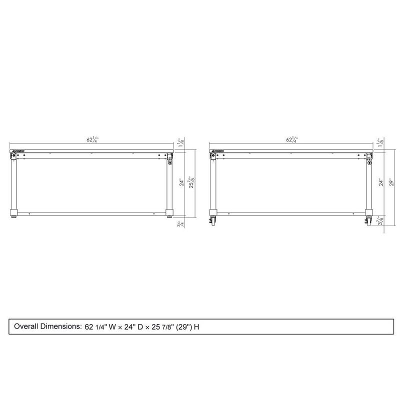 Mesa de trabajo blanca Husky de 62 pulgadas de ancho x 29 pulgadas de profundidad con altura ajustable y parte superior de madera sólida - HOLT62XDBJ2