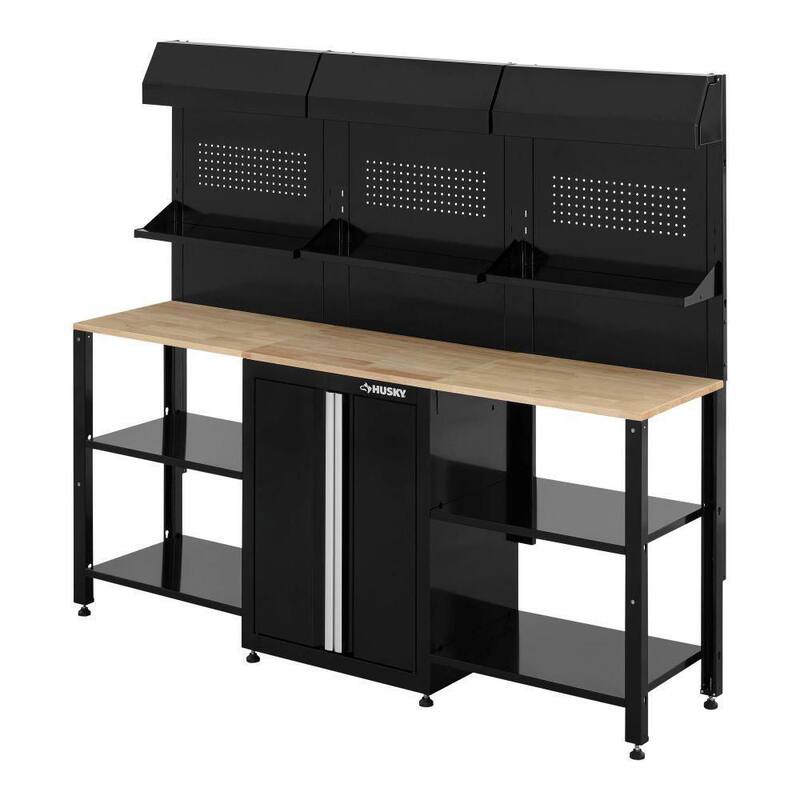 Estación de trabajo de garaje de acero lista para ensamblar de 9 piezas Husky en negro (80 pulg. de ancho x 69.5 pulg. de alto x 19.5 pulg. de profundidad) - G79009S1-US