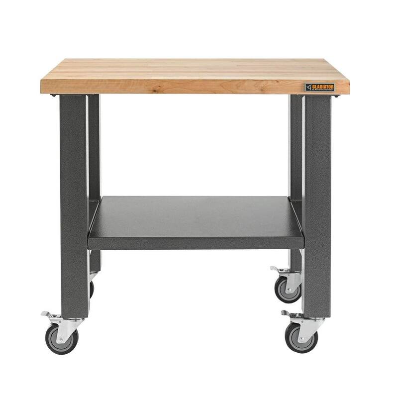 Banco de trabajo móvil Gladiator de 3 pies con parte superior de madera dura - GAMW36HWEG