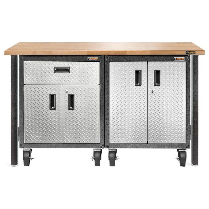 Gladiador listo para ensamblar 66 pulgadas de ancho x 20 pulgadas de profundidad banco de trabajo con parte superior de madera dura - GAWB66HWGG