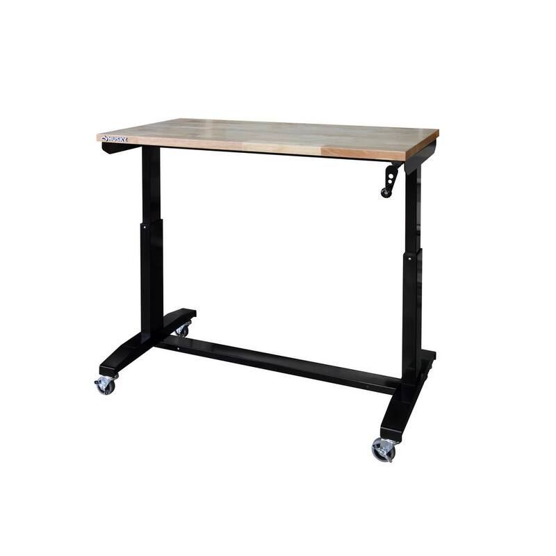 Mesa de trabajo negra Husky de 46 pulgadas de ancho por 24 pulgadas de profundidad con altura ajustable y parte superior de madera sólida - HOLT46XDB12