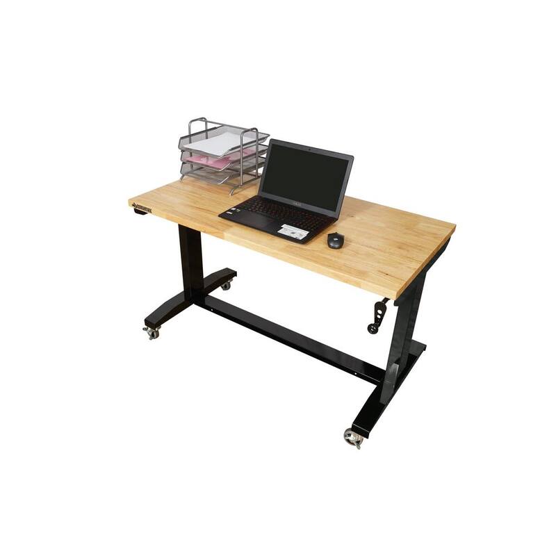 Mesa de trabajo negra Husky de 46 pulgadas de ancho por 24 pulgadas de profundidad con altura ajustable y parte superior de madera sólida - HOLT46XDB12