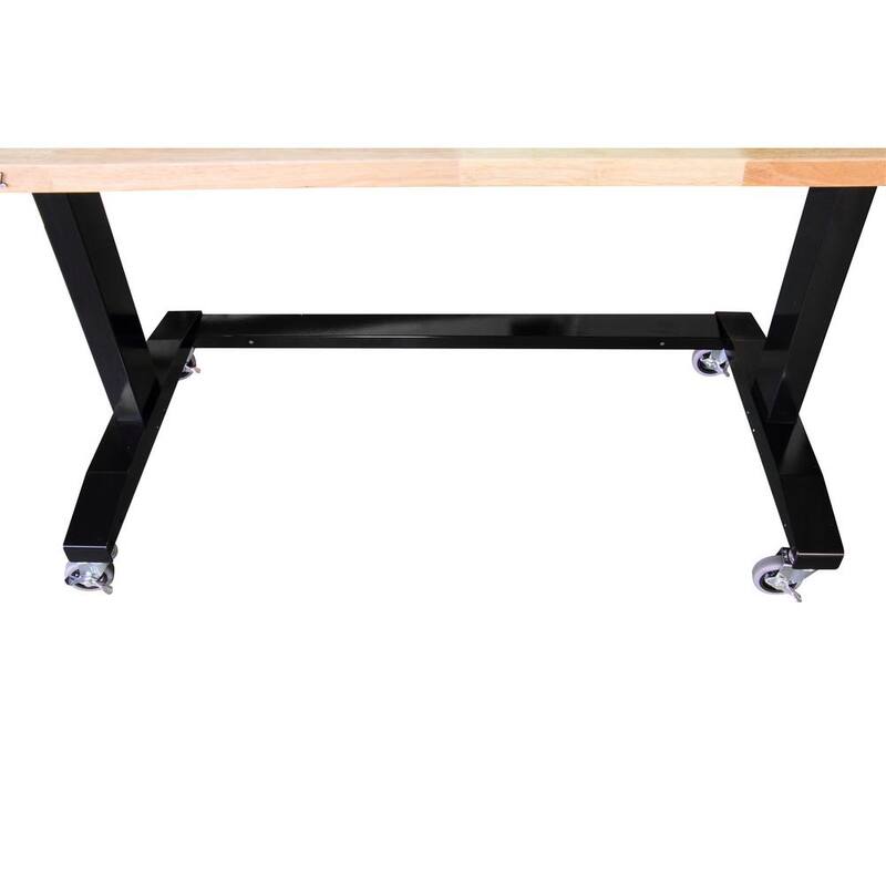 Mesa de trabajo negra Husky de 46 pulgadas de ancho por 24 pulgadas de profundidad con altura ajustable y parte superior de madera sólida - HOLT46XDB12
