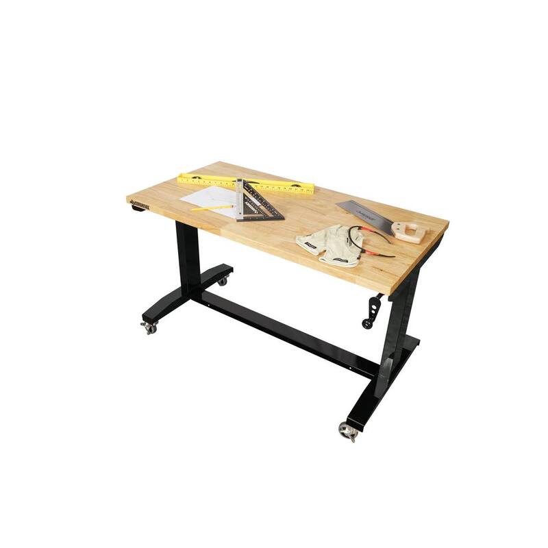 Mesa de trabajo negra Husky de 46 pulgadas de ancho por 24 pulgadas de profundidad con altura ajustable y parte superior de madera sólida - HOLT46XDB12