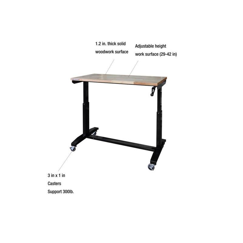 Mesa de trabajo negra Husky de 46 pulgadas de ancho por 24 pulgadas de profundidad con altura ajustable y parte superior de madera sólida - HOLT46XDB12