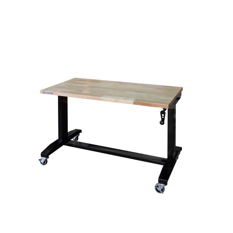 Mesa de trabajo negra Husky de 46 pulgadas de ancho por 24 pulgadas de profundidad con altura ajustable y parte superior de madera sólida - HOLT46XDB12