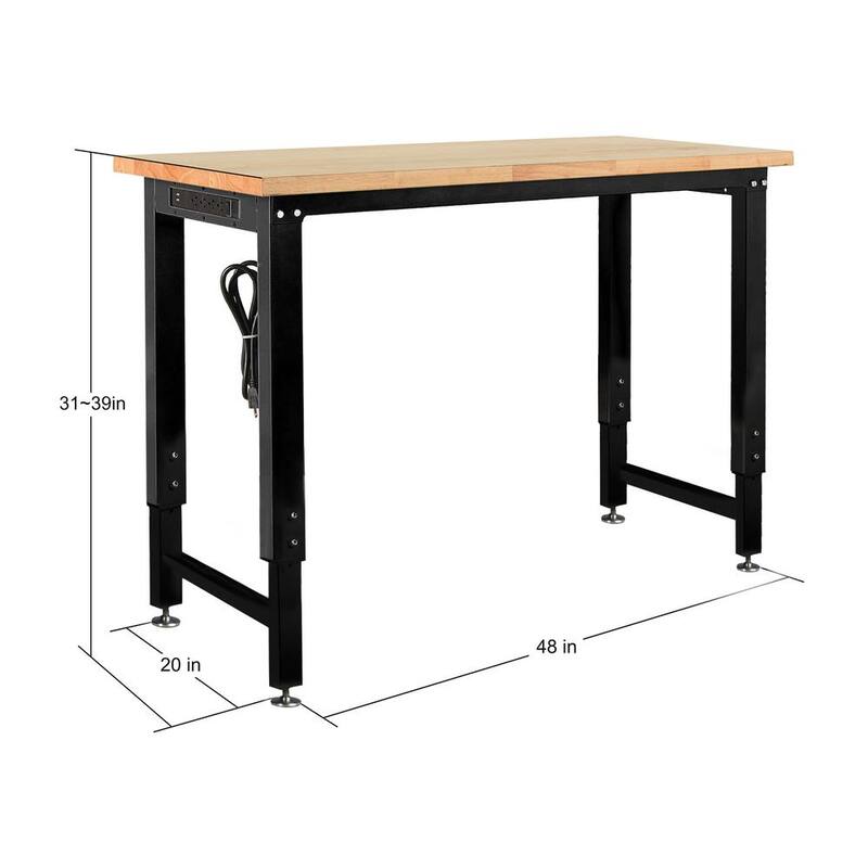 Mesa de trabajo con parte superior de madera ajustable de altura de 48 pulgadas de ancho por 20 pulgadas de profundidad en color negro - CT-4FT-GS