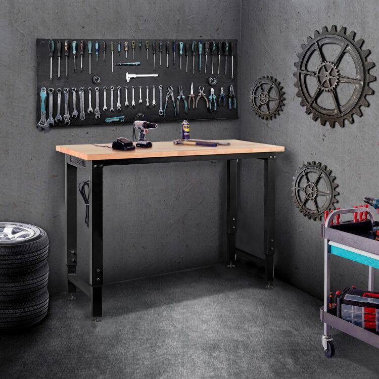 Mesa de trabajo con parte superior de madera ajustable de altura de 48 pulgadas de ancho por 20 pulgadas de profundidad en color negro - CT-4FT-GS
