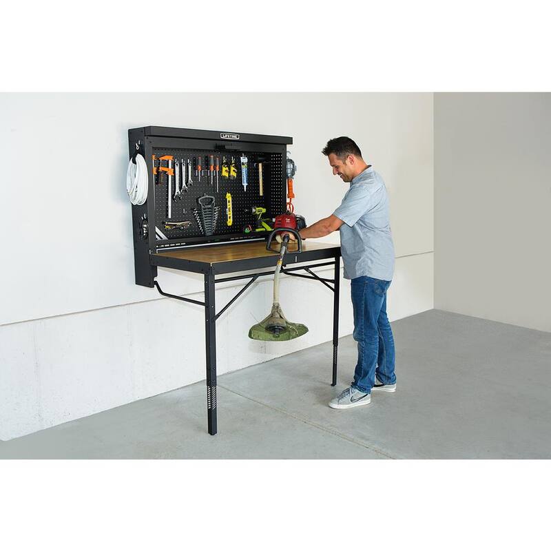 Mesa de trabajo plegable montada en la pared de Lifetime de 47 in. de largo x 31 in. de ancho x 60.5 - 71.5 in. de alto - 80421