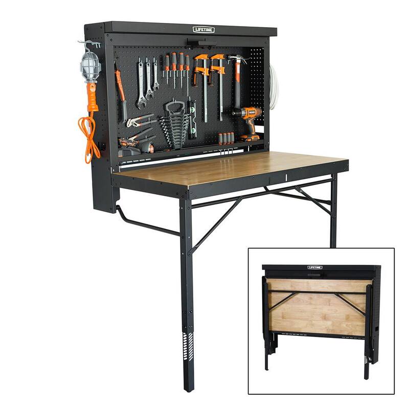 Mesa de trabajo plegable montada en la pared de Lifetime de 47 in. de largo x 31 in. de ancho x 60.5 - 71.5 in. de alto - 80421