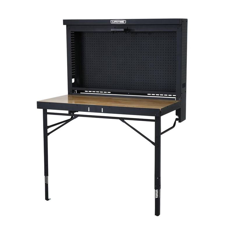 Mesa de trabajo plegable montada en la pared de Lifetime de 47 in. de largo x 31 in. de ancho x 60.5 - 71.5 in. de alto - 80421