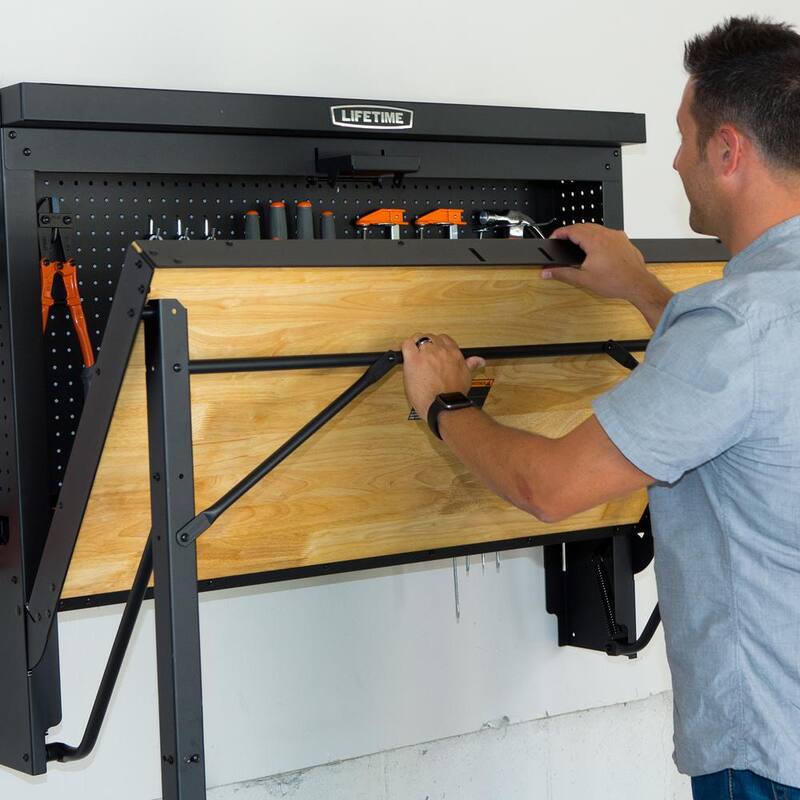 Mesa de trabajo plegable montada en la pared de Lifetime de 47 in. de largo x 31 in. de ancho x 60.5 - 71.5 in. de alto - 80421