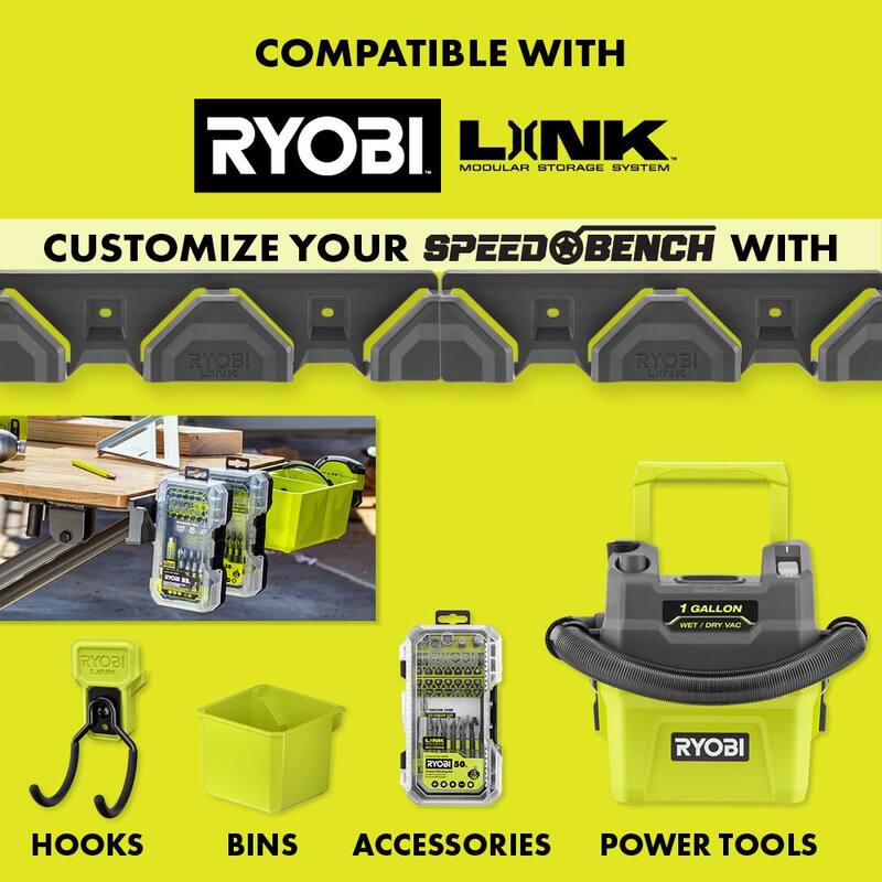 Banco de trabajo móvil RYOBI Speed Bench de 23 pulgadas de ancho por 20 pulgadas de profundidad con organizador de pequeñas piezas de 12 compartimentos LINK - STM202-STM309