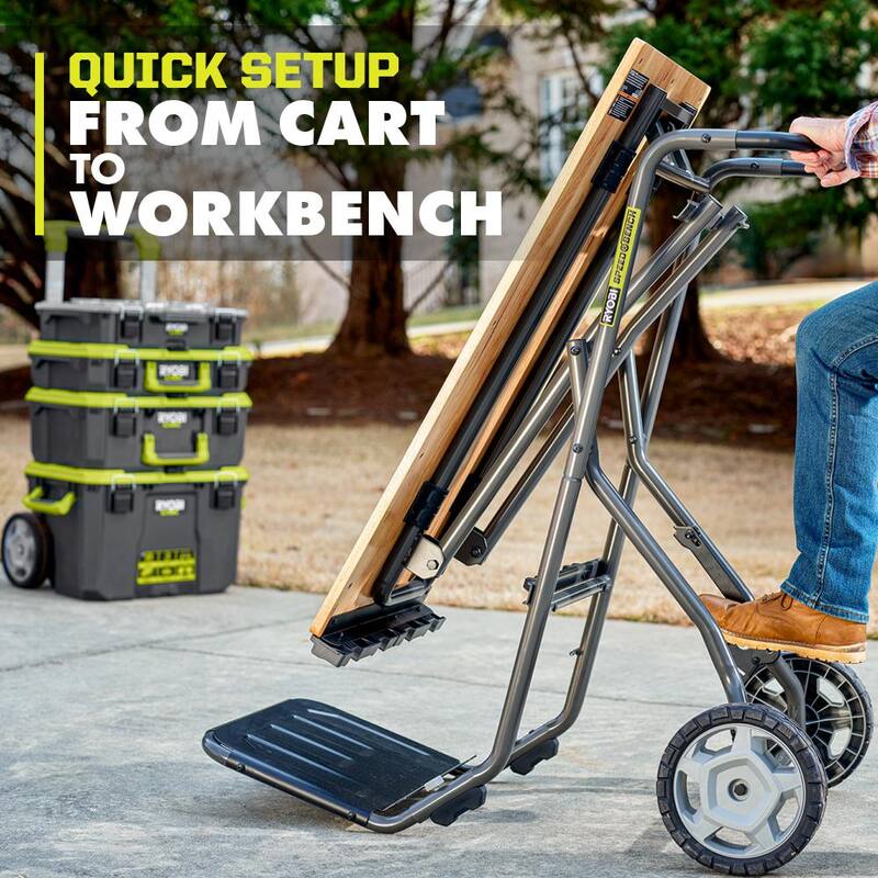 Banco de trabajo móvil RYOBI Speed Bench de 23 pulgadas de ancho por 20 pulgadas de profundidad con organizador de pequeñas piezas de 12 compartimentos LINK - STM202-STM309