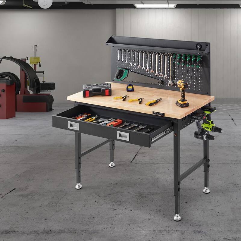 VEVOR 48 pulgadas de ancho x 24 pulgadas de fondo Banco de trabajo de acero al carbono resistente con altura ajustable y panel perforado - DGBG48X24INCHD1NXV1