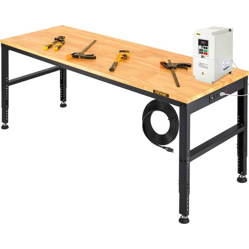 Mesa de trabajo ajustable de 61 pulgadas de ancho x 20 pulgadas de profundidad con capacidad de carga de 2000 libras y toma de corriente - SMKDJGZTBDLZMOAL4V1-805