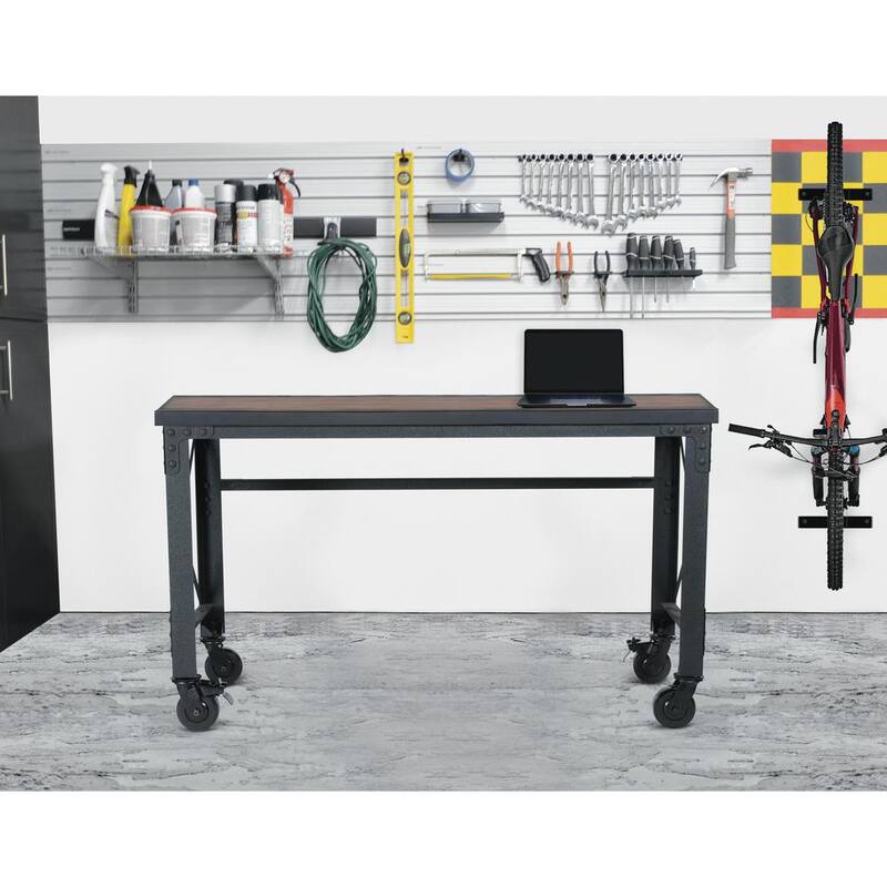 Mesa de trabajo industrial rodante Duramax Building Products de 62 pulgadas de ancho x 24 pulgadas de profundidad con superficie de madera sólida - 68021