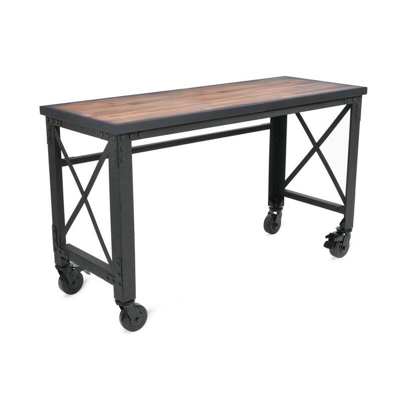Mesa de trabajo industrial rodante Duramax Building Products de 62 pulgadas de ancho x 24 pulgadas de profundidad con superficie de madera sólida - 68021