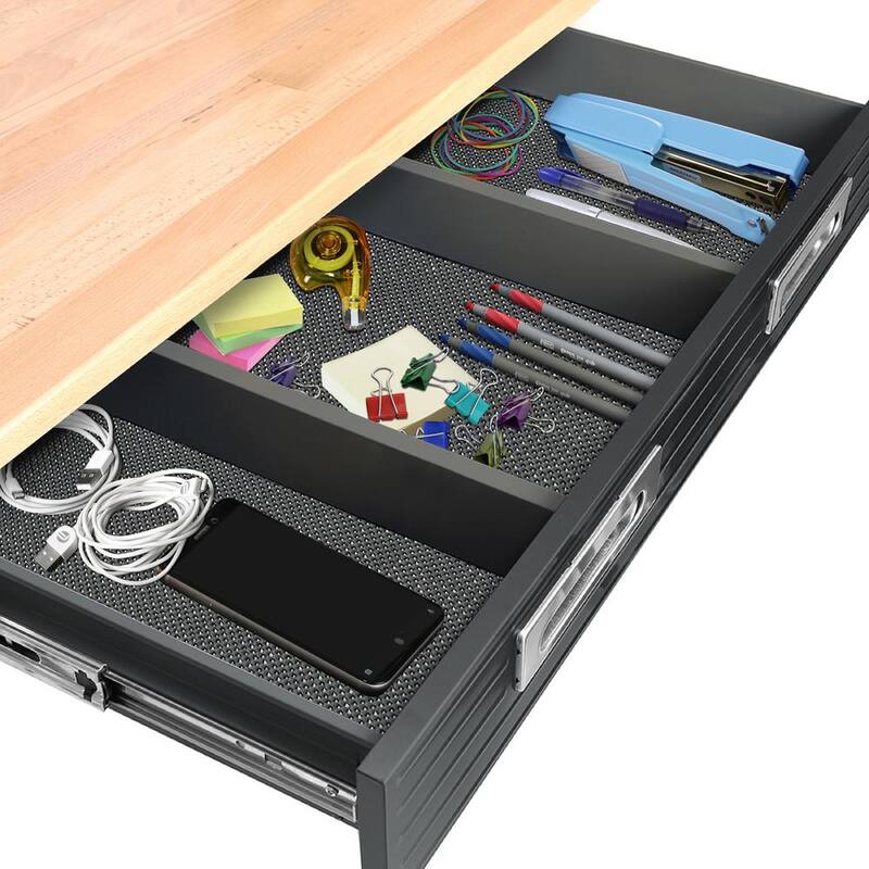 Banco de trabajo Seville Classics de 48 pulgadas de ancho x 25 pulgadas de profundidad con ruedas y 1 cajón en la parte superior de madera en color grafito negro - WEB484