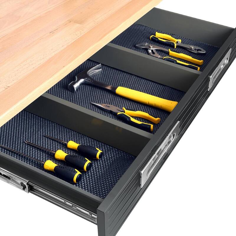 Banco de trabajo Seville Classics de 48 pulgadas de ancho x 25 pulgadas de profundidad con ruedas y 1 cajón en la parte superior de madera en color grafito negro - WEB484