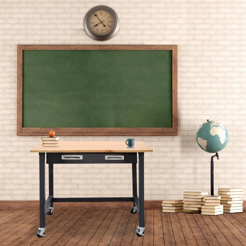 Banco de trabajo Seville Classics de 48 pulgadas de ancho x 25 pulgadas de profundidad con ruedas y 1 cajón en la parte superior de madera en color grafito negro - WEB484