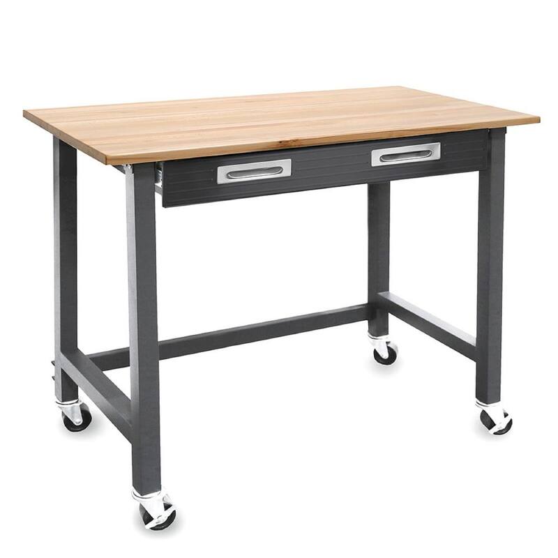 Banco de trabajo Seville Classics de 48 pulgadas de ancho x 25 pulgadas de profundidad con ruedas y 1 cajón en la parte superior de madera en color grafito negro - WEB484
