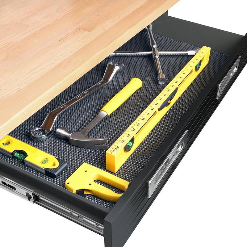 Banco de trabajo Seville Classics de 48 pulgadas de ancho x 25 pulgadas de profundidad con ruedas y 1 cajón en la parte superior de madera en color grafito negro - WEB484