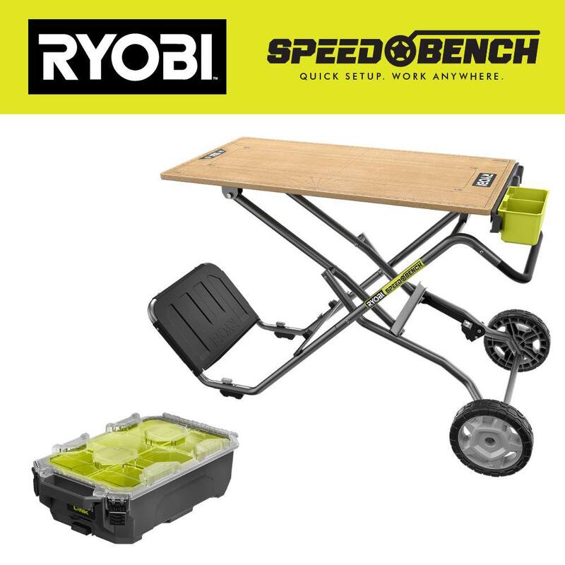 Banco de trabajo móvil RYOBI Speed de 23 pulgadas de ancho x 20 pulgadas de profundidad con organizador de piezas pequeñas Compact 6-Compartment LINK - STM202-STM304