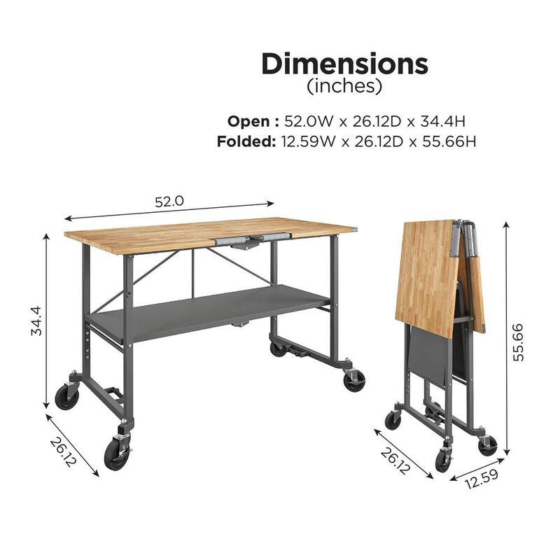 Mesa de trabajo portátil SmartFold de Cosco con marco de acero gris - 66765DKG1E, 52 pulgadas de ancho x 26 pulgadas de profundidad.