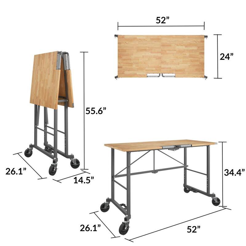 Banco de trabajo plegable portátil Smartfold de 52 pulgadas de ancho por 26 pulgadas de profundidad con cubierta de madera dura - 66760DKG1E