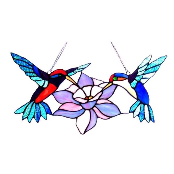 Chloe Lighting Chloe CH1P736BA18-GPN 18 in. Lighting Nectar Tiffany Glass Humming Birds Window Panel - Value - CH1P736BA18-GPN