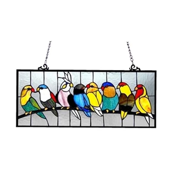 Chloe Lighting Chloe CH1P153AY25-GPN 25.5 x 10.5 in. Lighting Birdies Tiffany Glass Featuring Birds Window Panel - CH1P153AY25-GPN