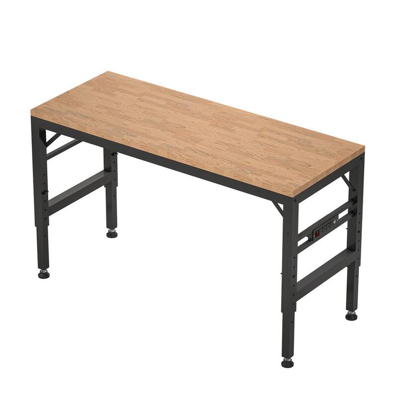 Mesa de trabajo ajustable de servicio pesado Thanaddo de 60 pulgadas x 23 pulgadas con encimera de madera de caucho y estructura de acero, capacidad de carga de 2000 lbs.