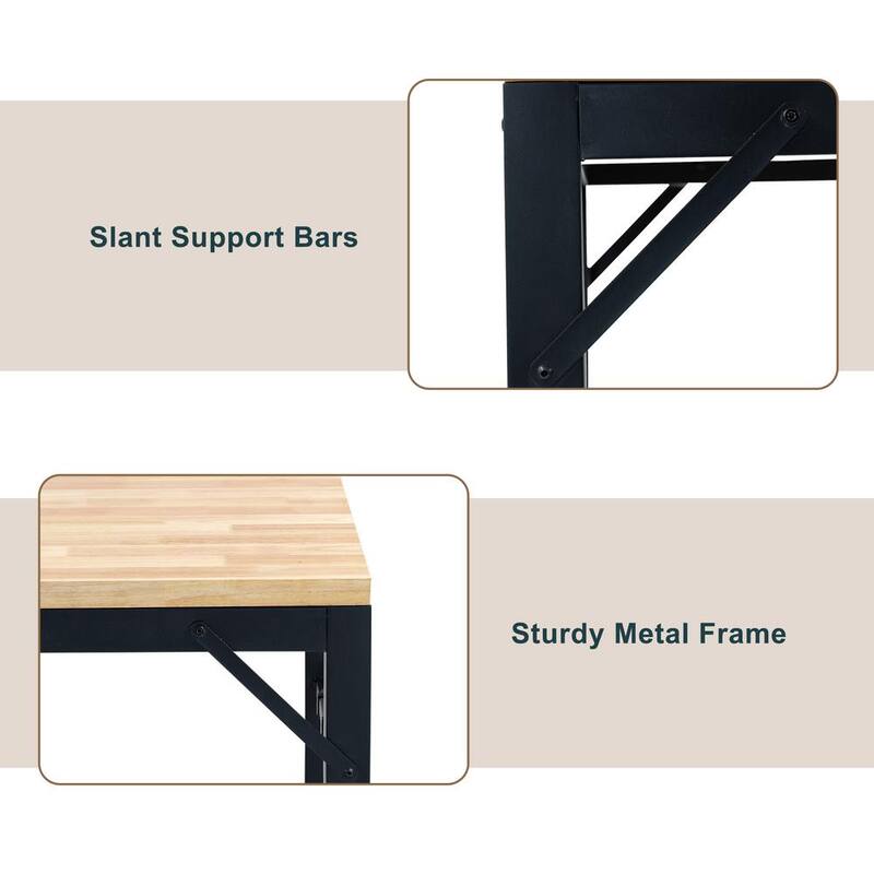 Mesa de trabajo ajustable de servicio pesado Thanaddo de 60 pulgadas x 23 pulgadas con encimera de madera de caucho y estructura de acero, capacidad de carga de 2000 lbs.