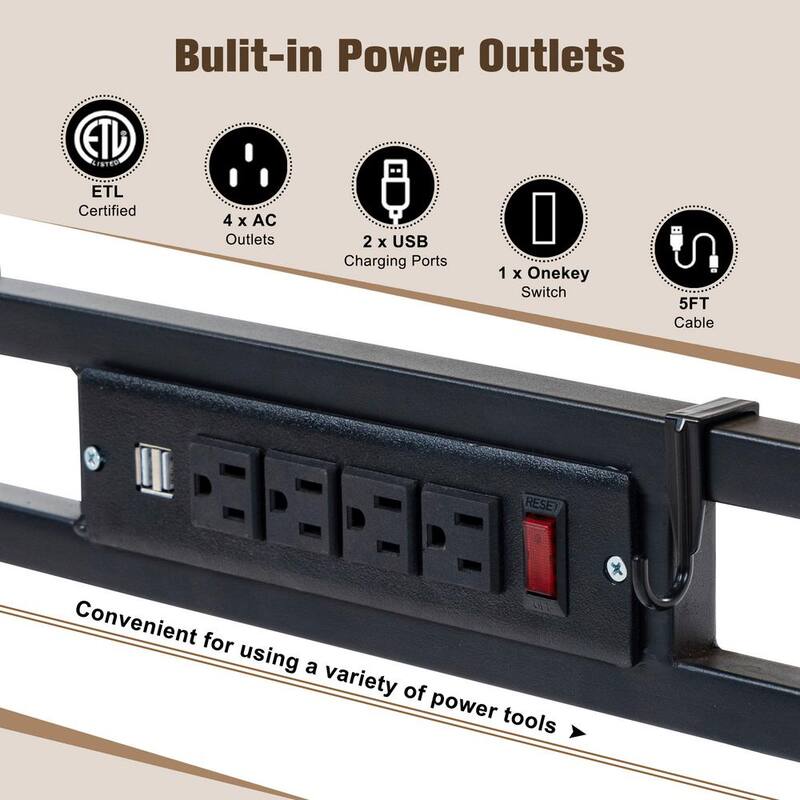 Mesa de trabajo ajustable de servicio pesado Thanaddo de 60 pulgadas x 23 pulgadas con encimera de madera de caucho y estructura de acero, capacidad de carga de 2000 lbs.