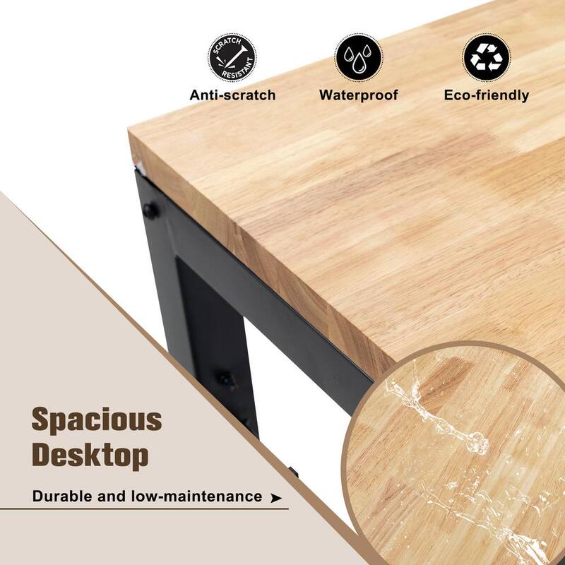 Mesa de trabajo ajustable de servicio pesado Thanaddo de 60 pulgadas x 23 pulgadas con encimera de madera de caucho y estructura de acero, capacidad de carga de 2000 lbs.