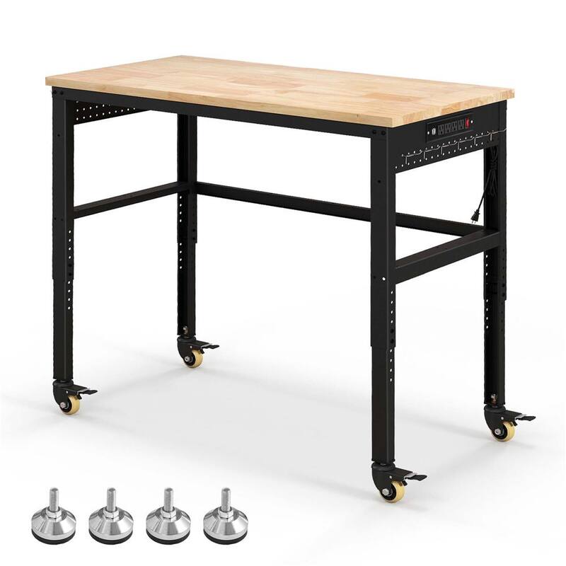 Banco de trabajo ajustable de 48 pulgadas de ancho por 24 pulgadas de profundidad con parte superior de madera de roble macizo - TH10020NA