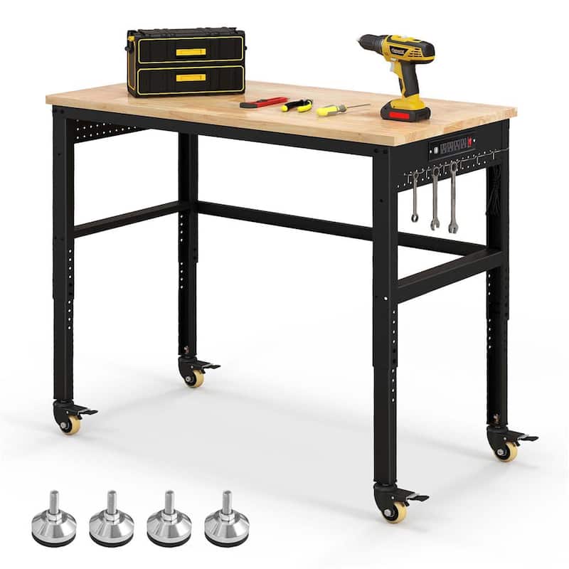 Banco de trabajo ajustable de 48 pulgadas de ancho por 24 pulgadas de profundidad con parte superior de madera de roble macizo - TH10020NA