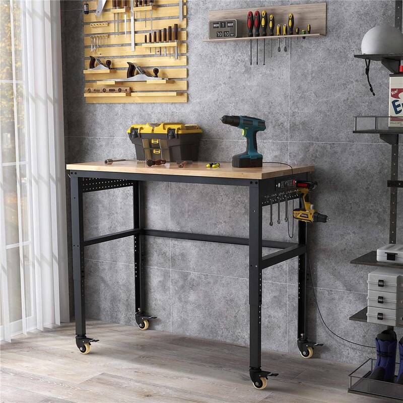 Banco de trabajo ajustable de 48 pulgadas de ancho por 24 pulgadas de profundidad con parte superior de madera de roble macizo - TH10020NA