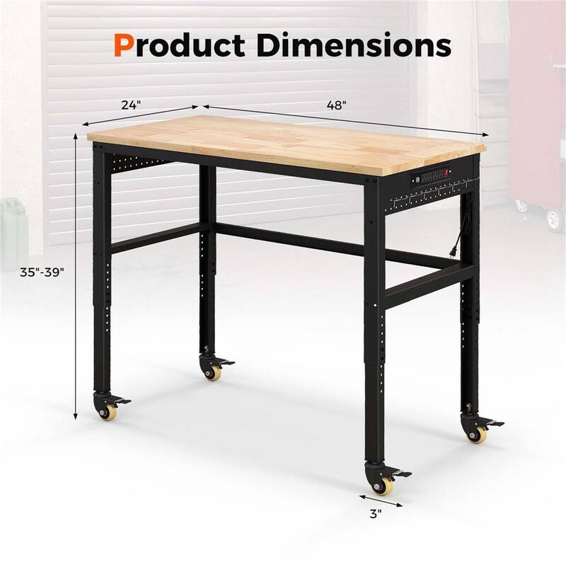 Banco de trabajo ajustable de 48 pulgadas de ancho por 24 pulgadas de profundidad con parte superior de madera de roble macizo - TH10020NA
