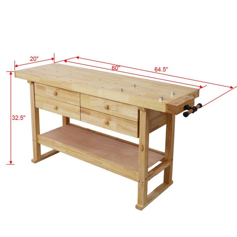Kahomvis 60 pulg. de ancho x 20 pulg. de profundidad Banco de trabajo de madera con 4 cajones - GH-LKW4-4606