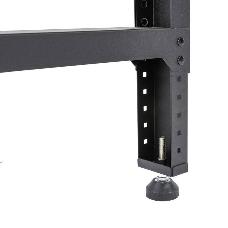 Mesa de trabajo de acero con altura ajustable de 42 pulgadas de ancho x 24 pulgadas de profundidad con superficie de madera sólida y panel perforado - MWB482454B